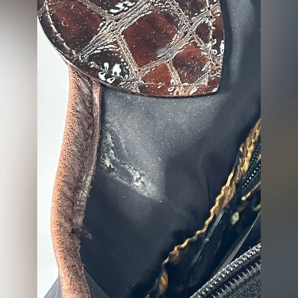 Y2K style Brighton nylon and leather shoulder bag, reptile and cheetah print